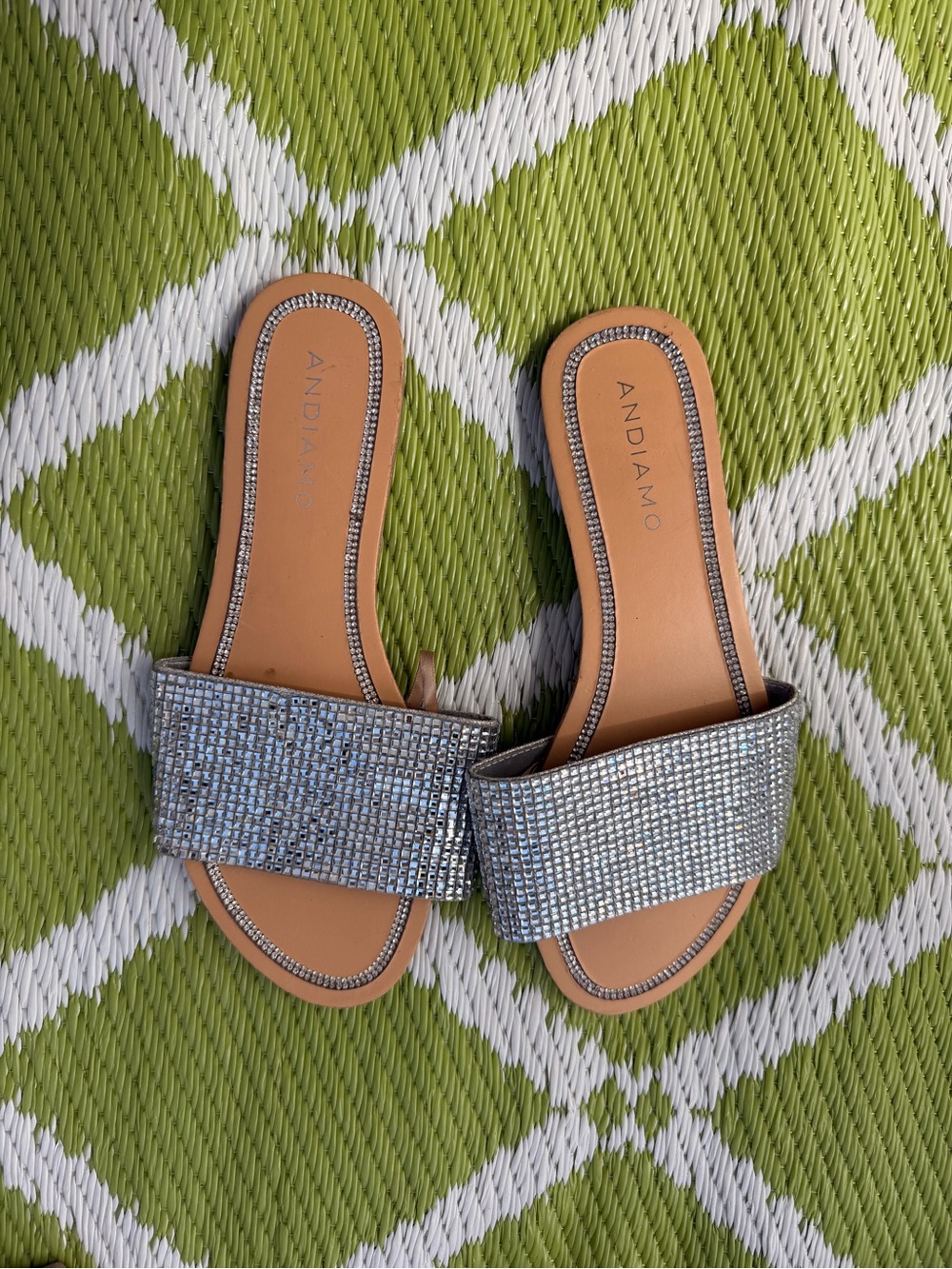 Silver Crystal Slide Mules - Women's